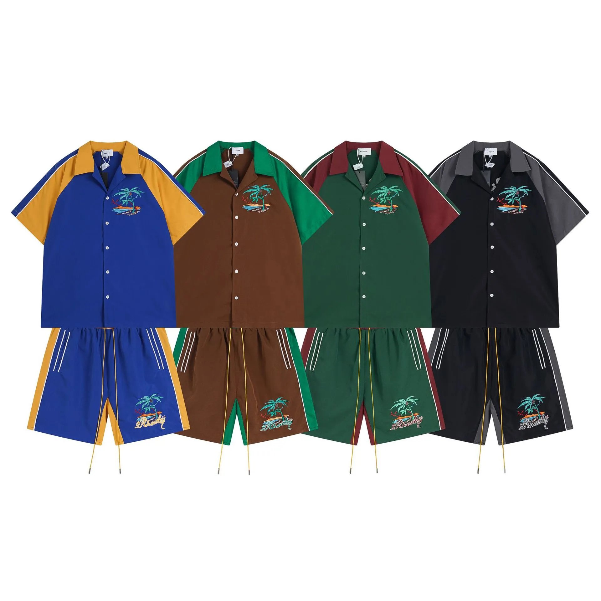 Rhude Shirts Embroidered Palm Tree Color-Block Short-Sleeve Shirt image 6