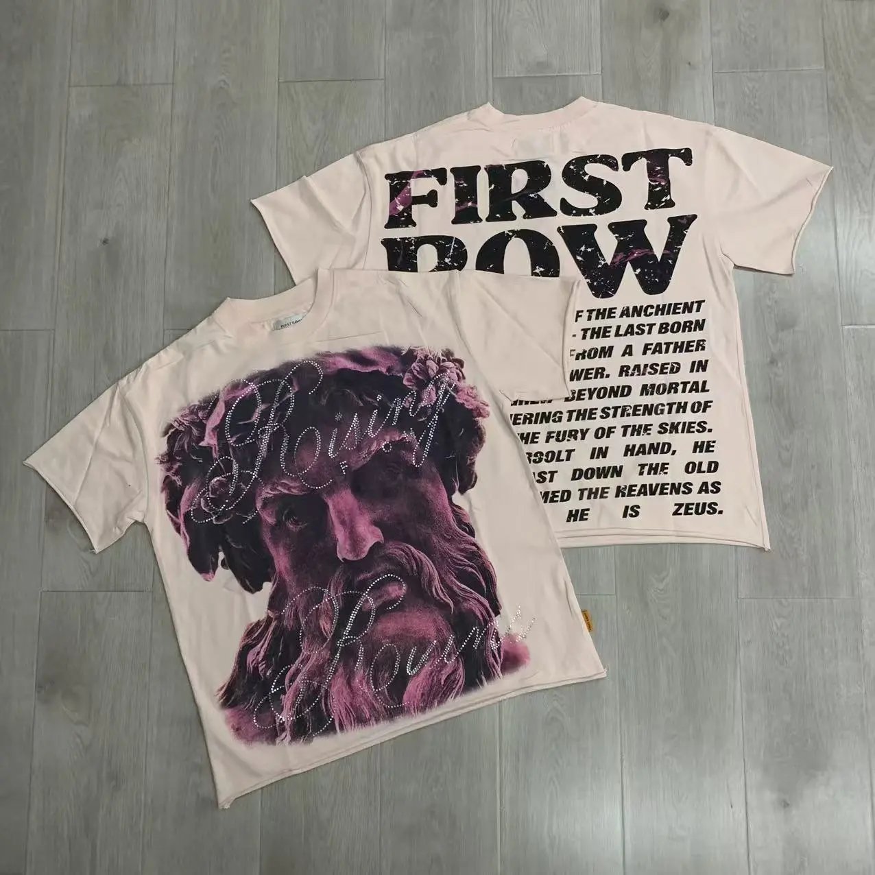 First Row T-Shirts Rhinestone Graphic Washed Cotton — F526