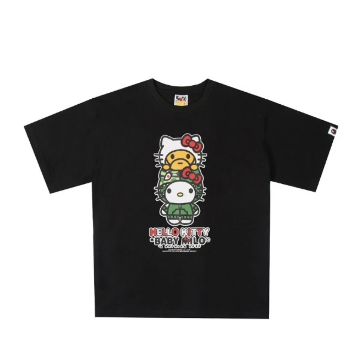 A Bathing Ape T-Shirts Baby Milo Sanrio Character Graphic — Black and green
