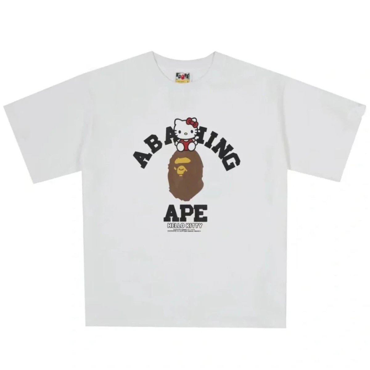 A Bathing Ape T-Shirts Baby Milo Sanrio Character Graphic — White Ape Person Kitty