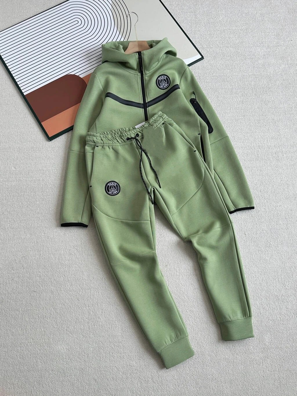 Paris Saint-Germain Tracksuits Hooded Zip Tracksuit — Khaki-colored suit