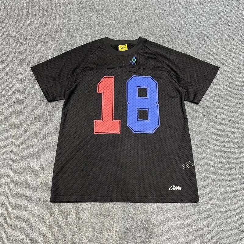 Corteiz T-Shirts 18 Mesh Jersey — Black short-sleeved shirt