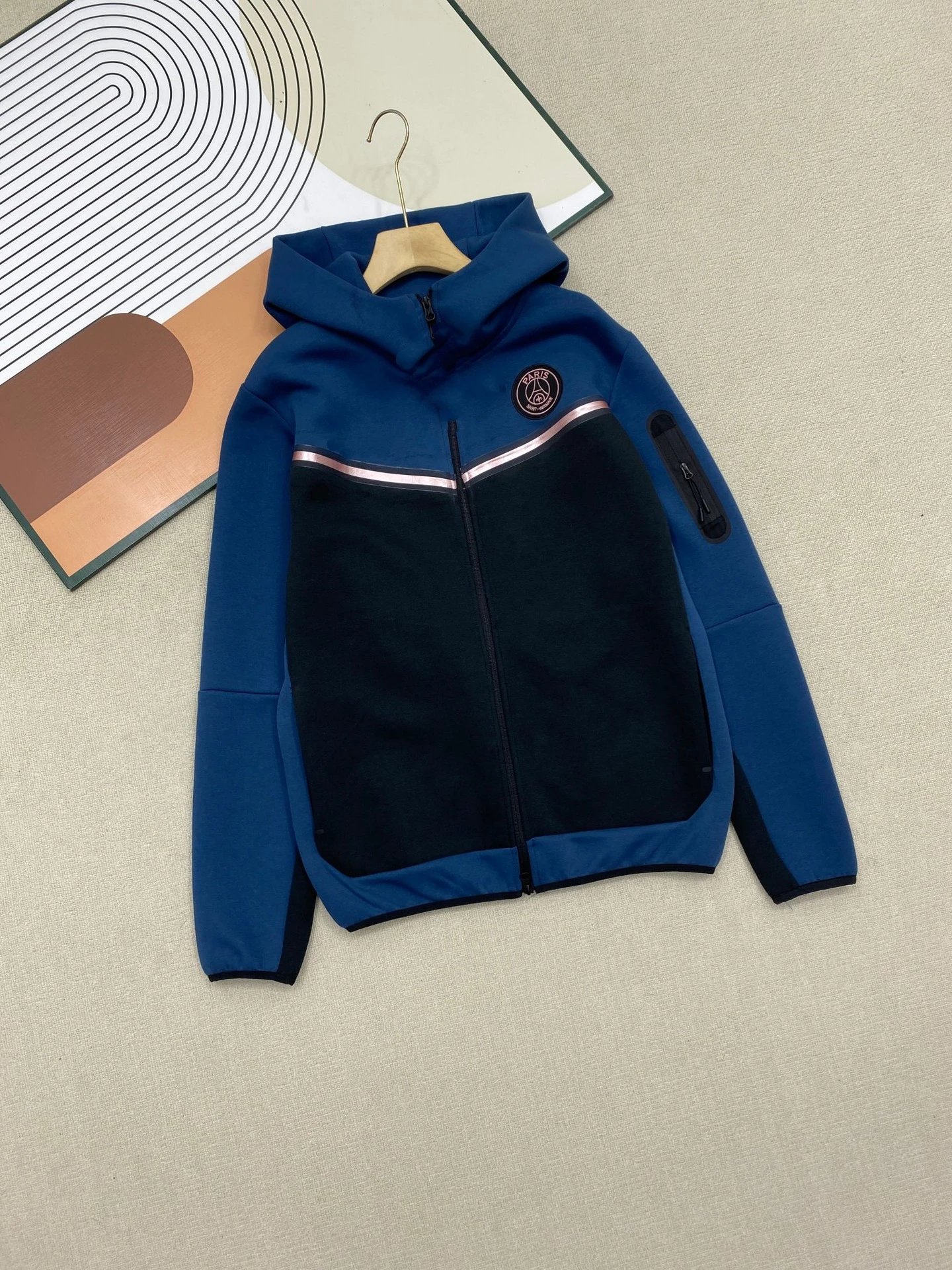 Paris Saint-Germain Tracksuits Hooded Zip Tracksuit — Black-and-dark-blue jacket