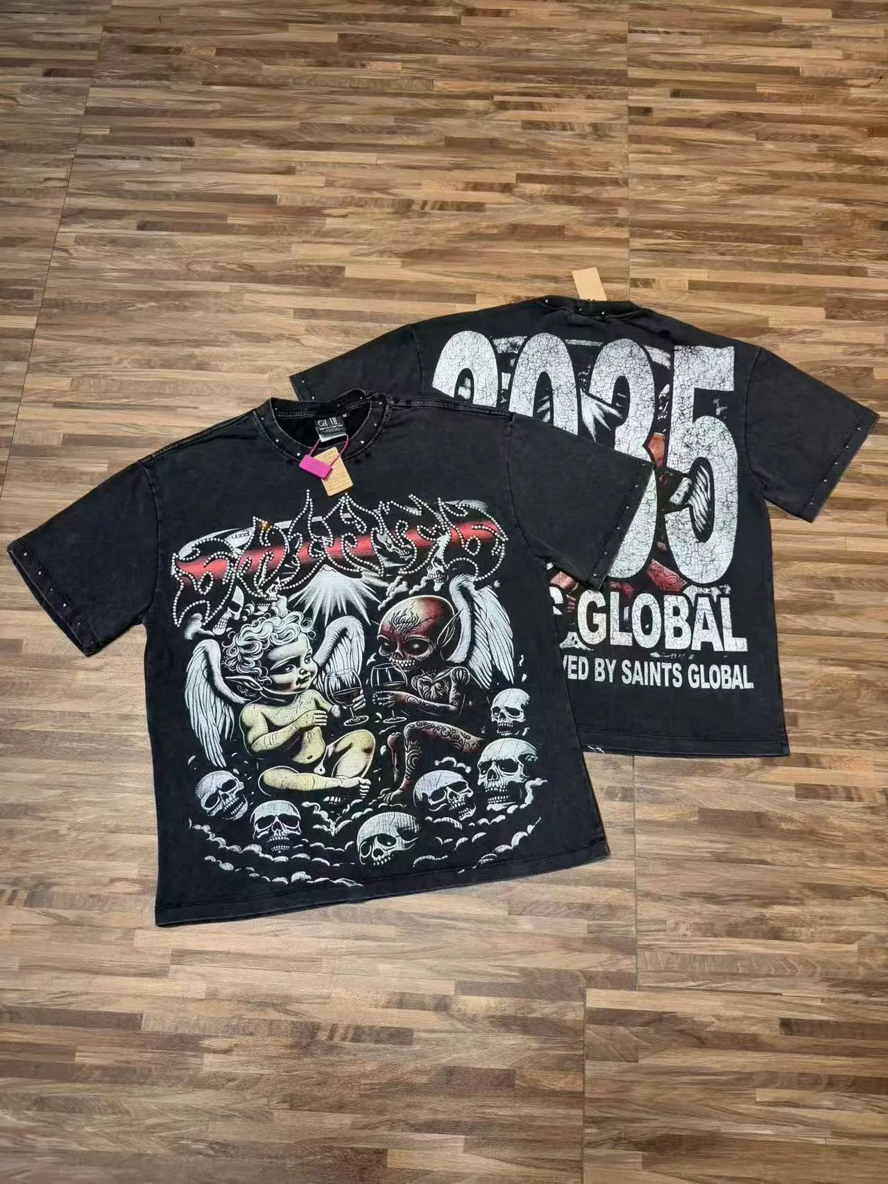 Saints Global T-Shirts Rhinestone Graphic T-Shirt — S7009 black