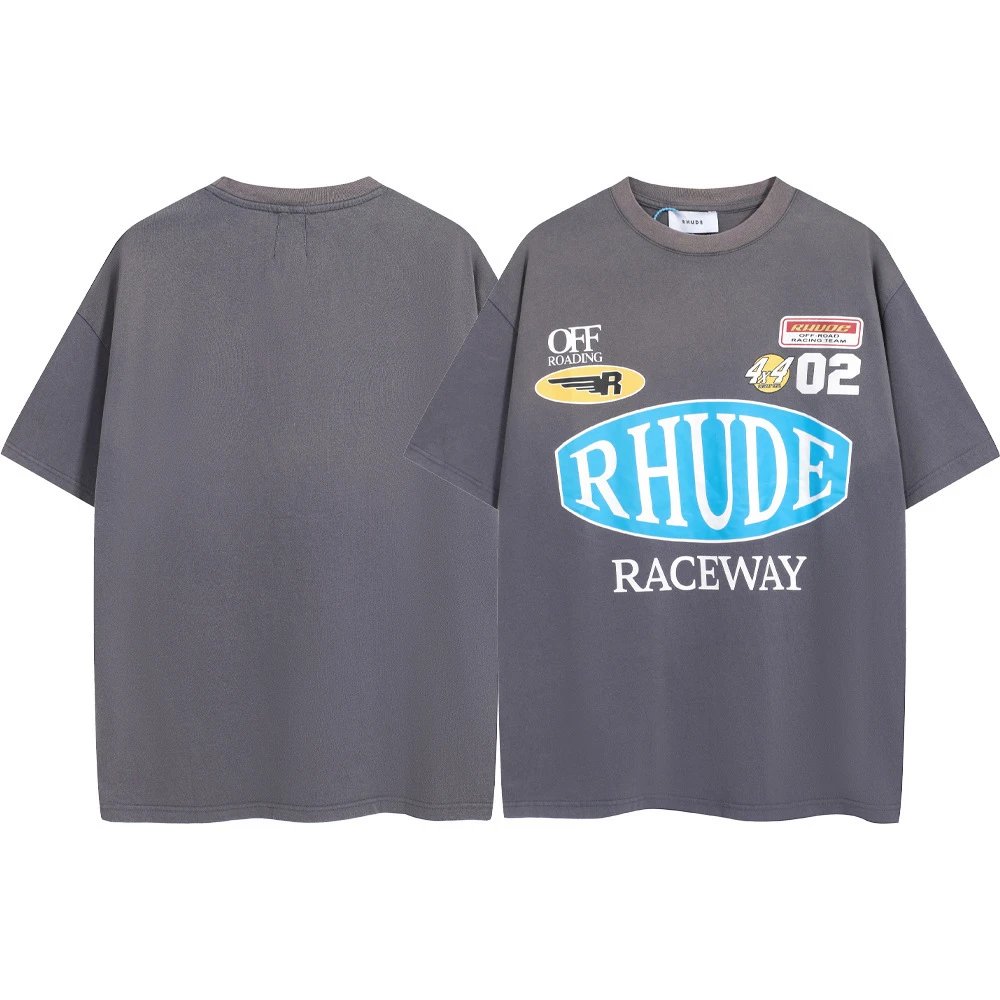 Rhude T-Shirts Graphic Print Short-Sleeve T-Shirt — 8044 gray coffee