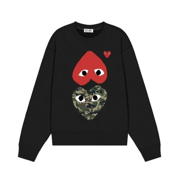 Comme des Garçons Play Heart Camo Print Black Sweatshirt Sweater - 1