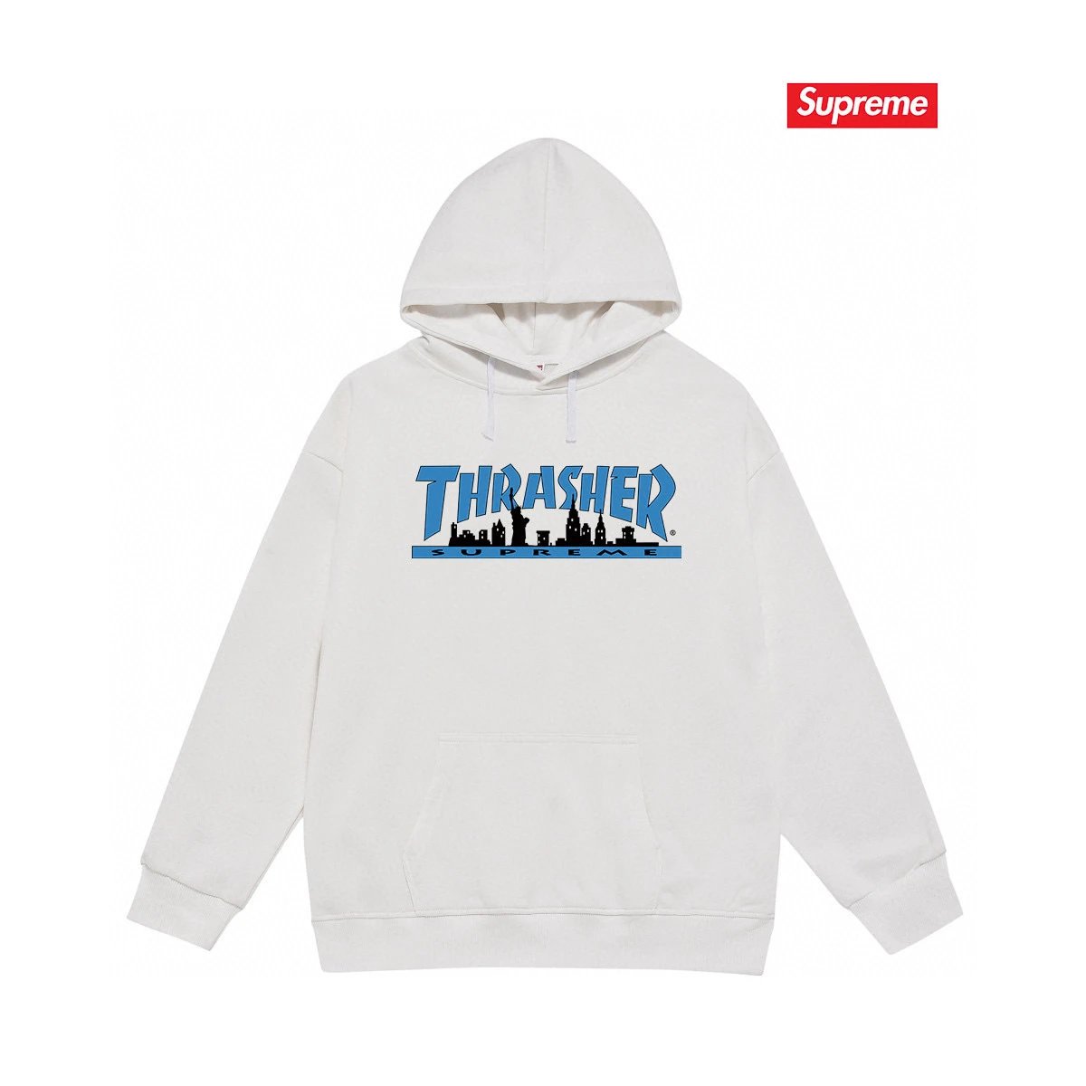 Supreme Hoodies & Sweatshirts Pullover hoodie with oval logo graphic and back text print — S 2149 white