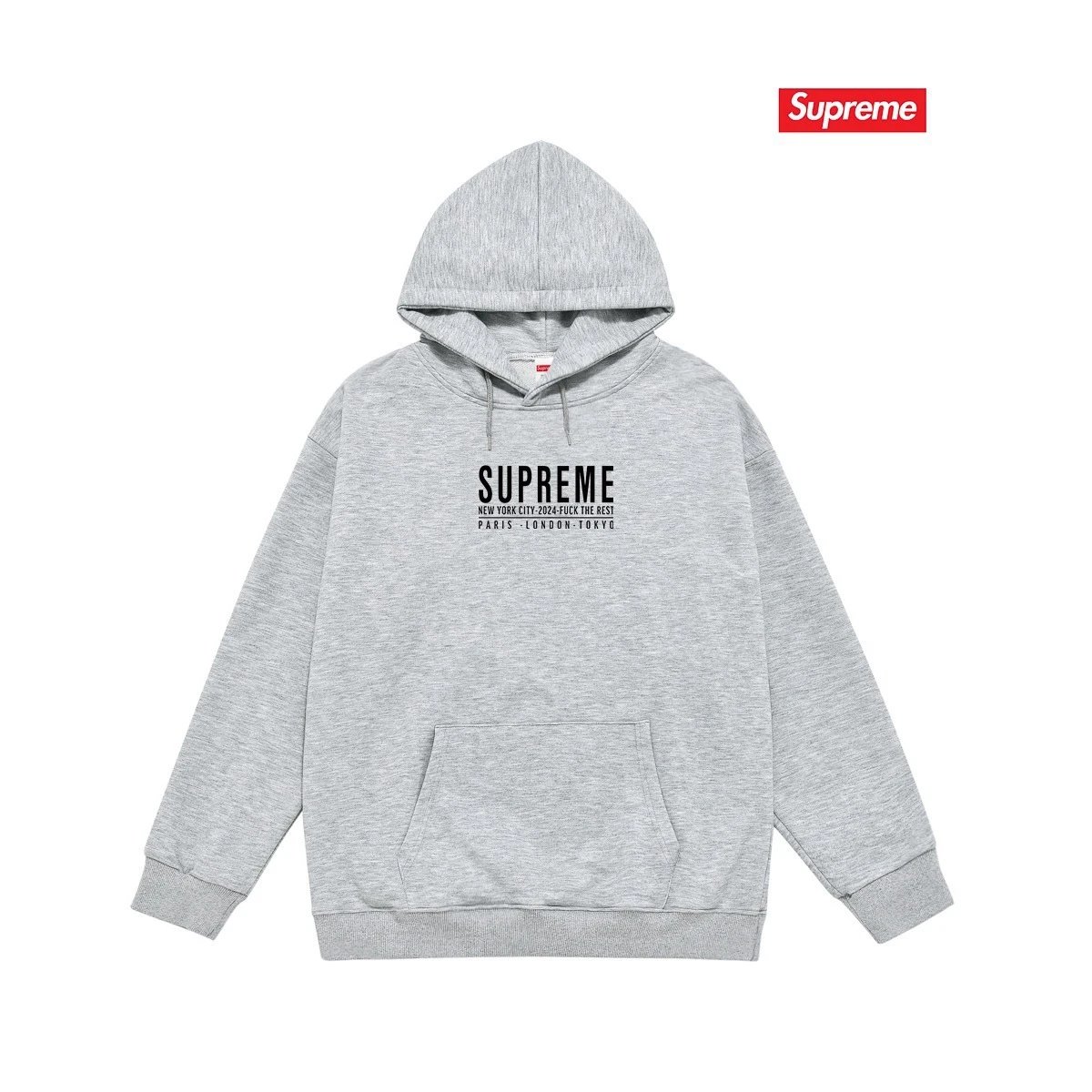 Supreme Hoodies & Sweatshirts Pullover hoodie with oval logo graphic and back text print — S 2152 gray