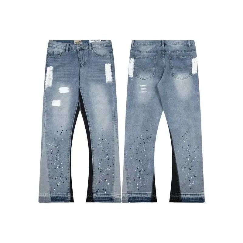 Gallery Dept. Shorts Distressed paint-splatter denim — G78 blue