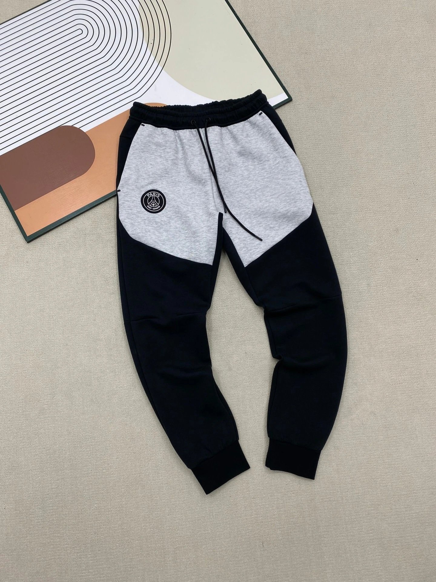 Paris Saint-Germain Tracksuits Hooded Zip Tracksuit — Black and Light Grey Trousers