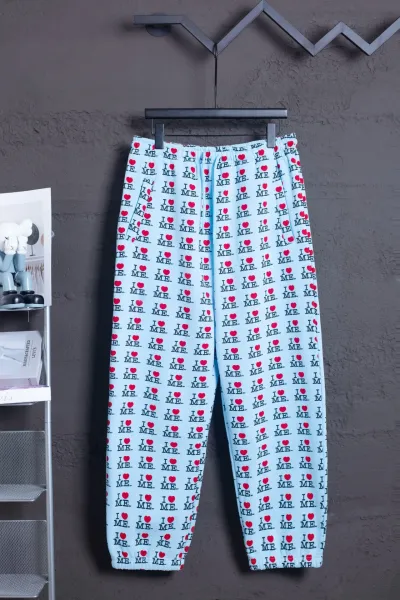 Design I Love Me Print Light Blue Sleepwear Pants - 1