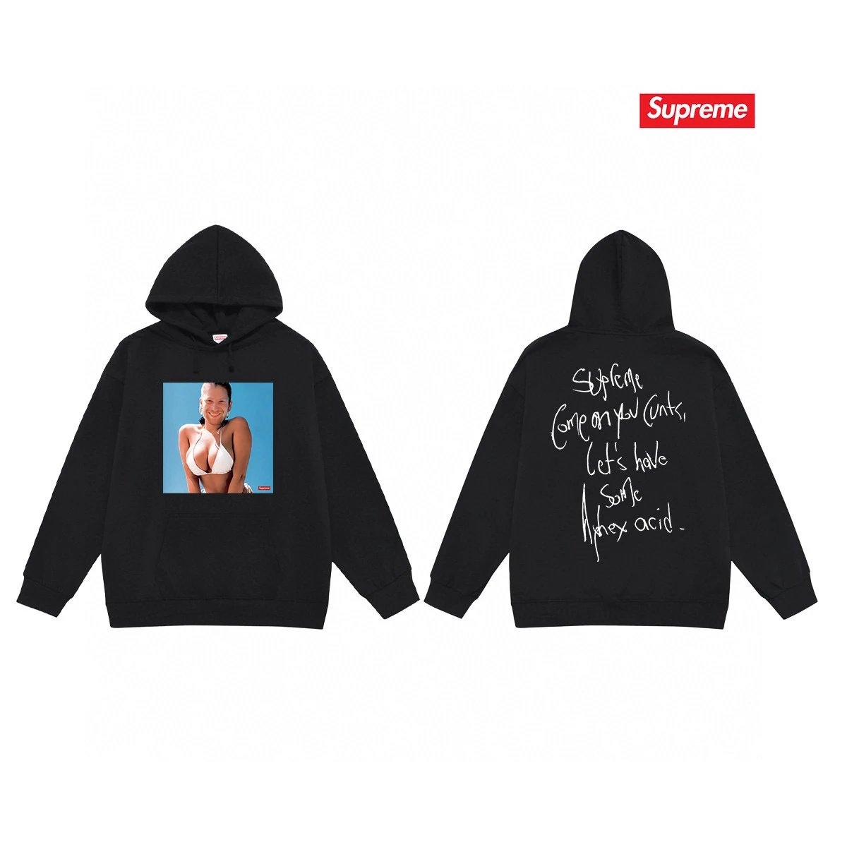 Supreme Hoodies & Sweatshirts Pullover hoodie with oval logo graphic and back text print — S 2148 Black