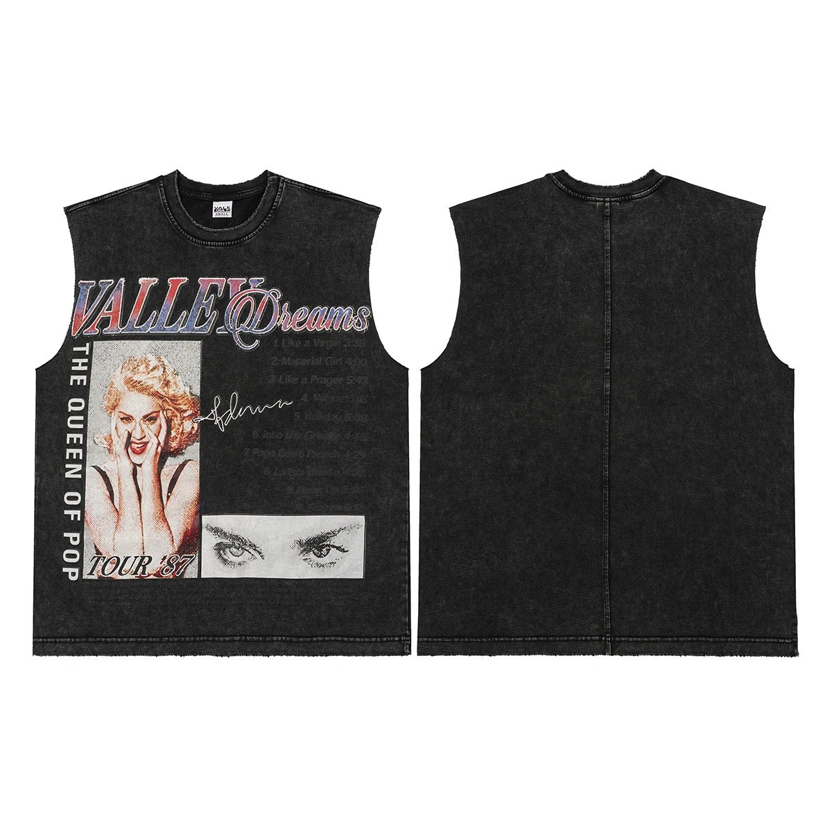 Valley Dreams Vests Washed Graphic Sleeveless Top — V 1301 Washed black