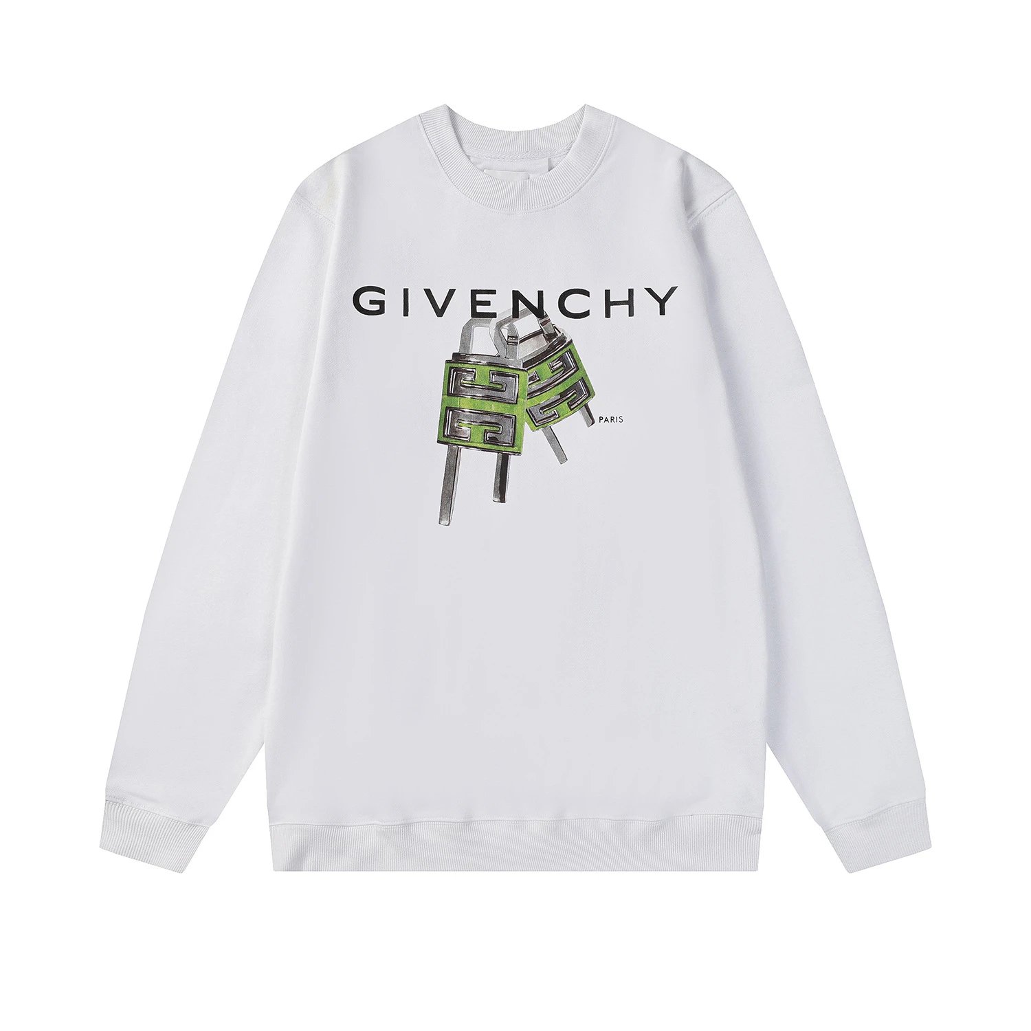 Givenchy Logo Print Green 4G Locks Sweatshirt White Hoodie - 7