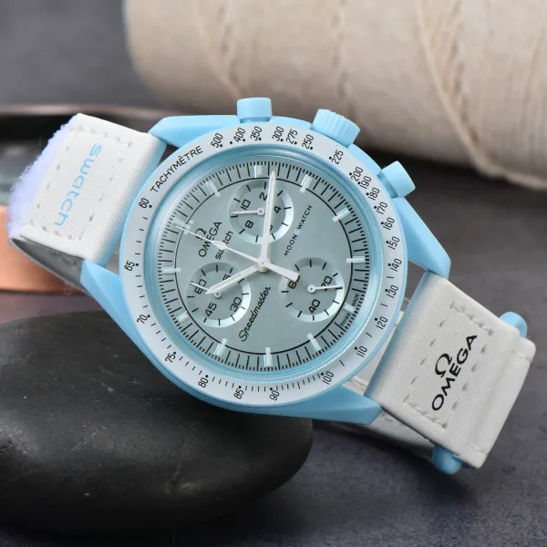 Omega Speedmaster Moonwatch x Swatch Bioceramic Light Blue Chronograph Watch Watches - 1
