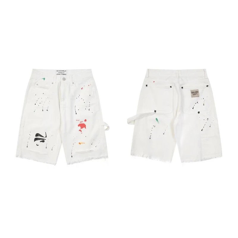 Gallery Dept. Shorts Distressed paint-splatter denim — g377 white