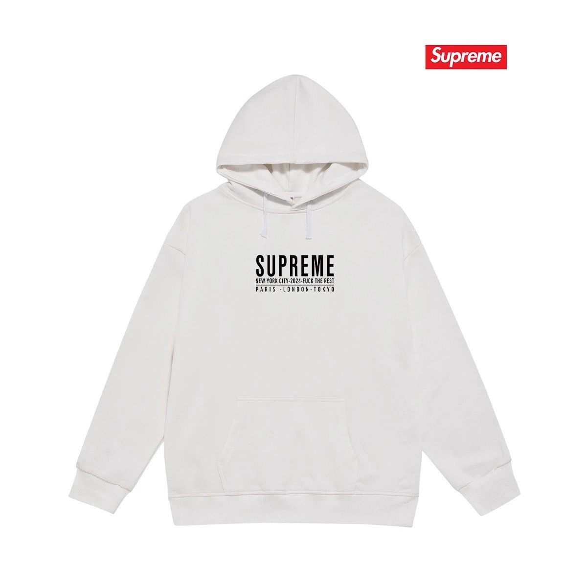 Supreme Hoodies & Sweatshirts Pullover hoodie with oval logo graphic and back text print — S 2152 white