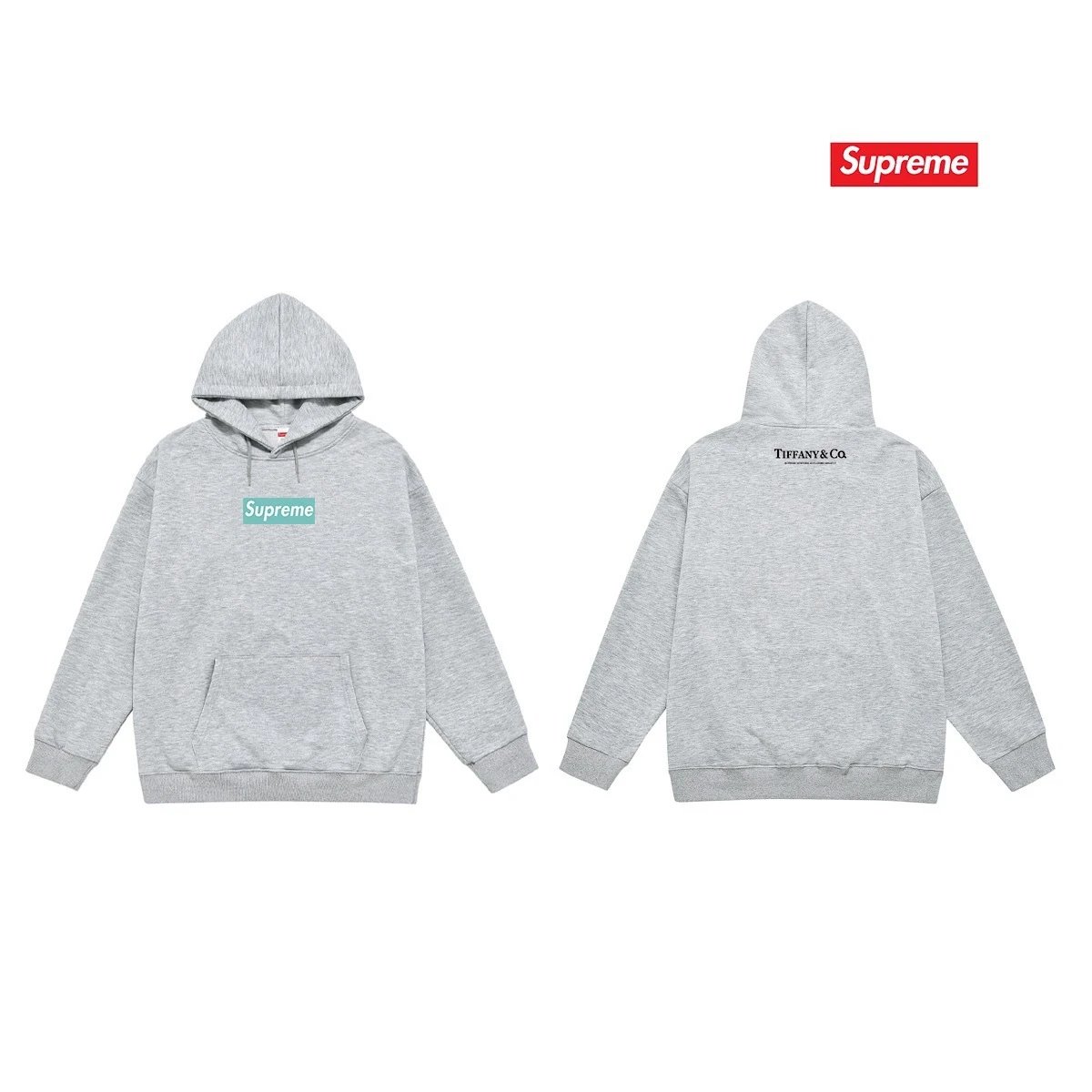 Supreme Hoodies & Sweatshirts Pullover hoodie with oval logo graphic and back text print — S 2153 gray
