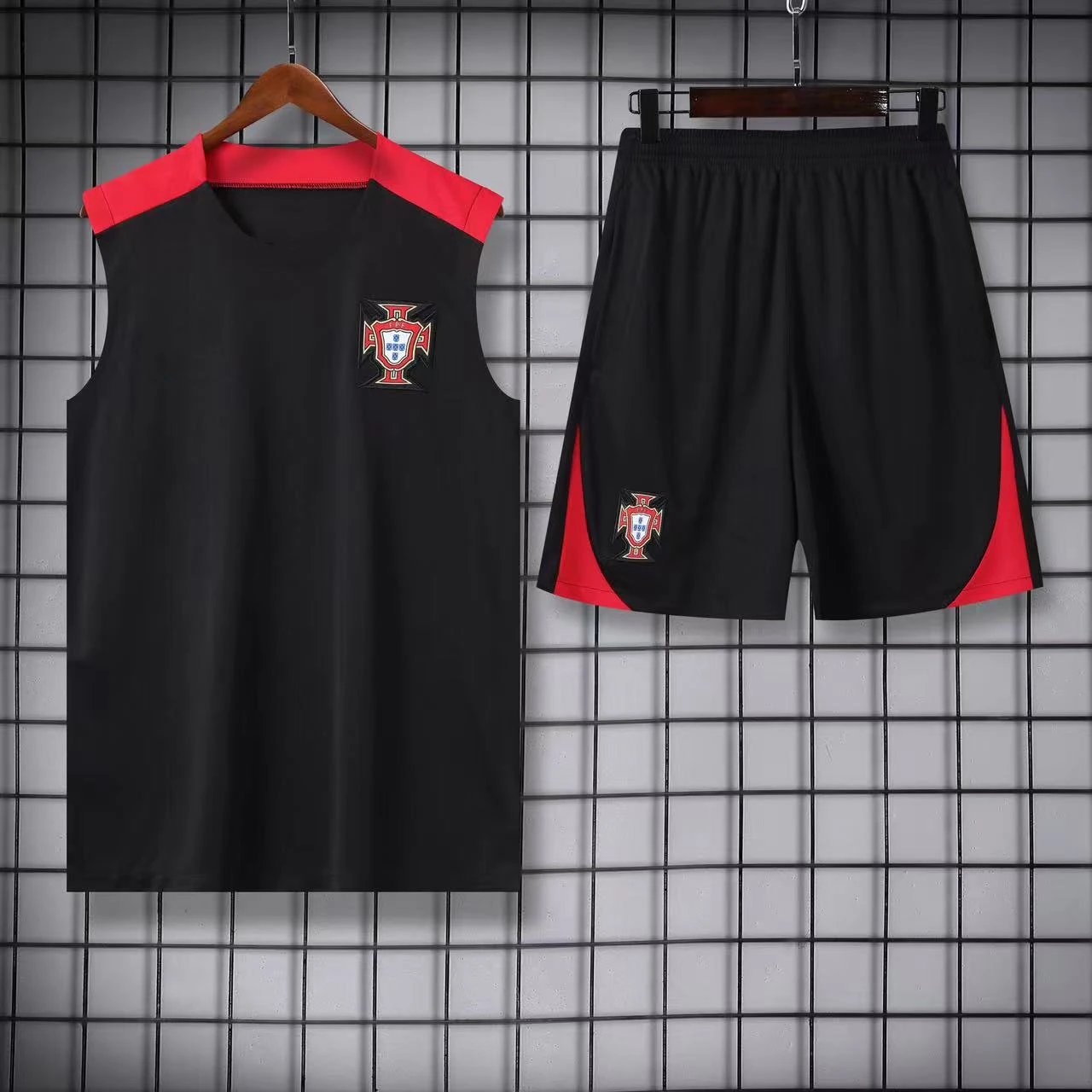 Atlético de Madrid Football Jerseys Sleeveless jersey and shorts set — 2425 Portugal Black