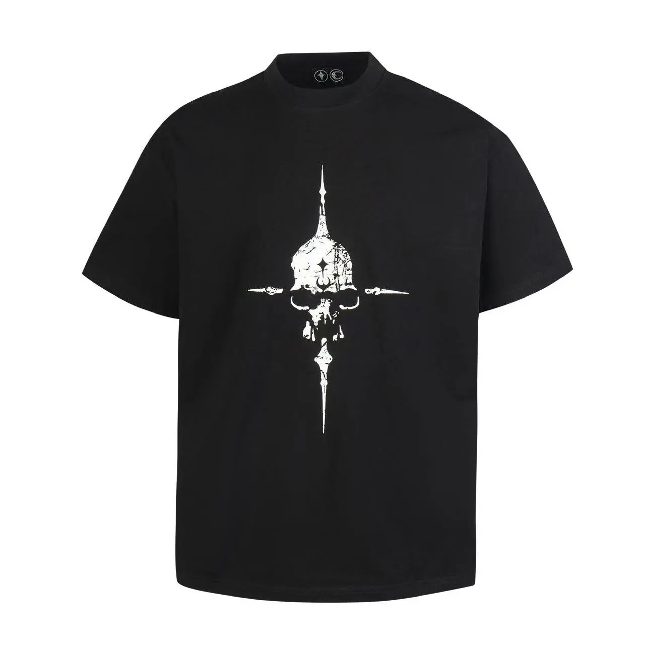 Unbranded T-Shirts Star and crescent moon graphic — Skull Black