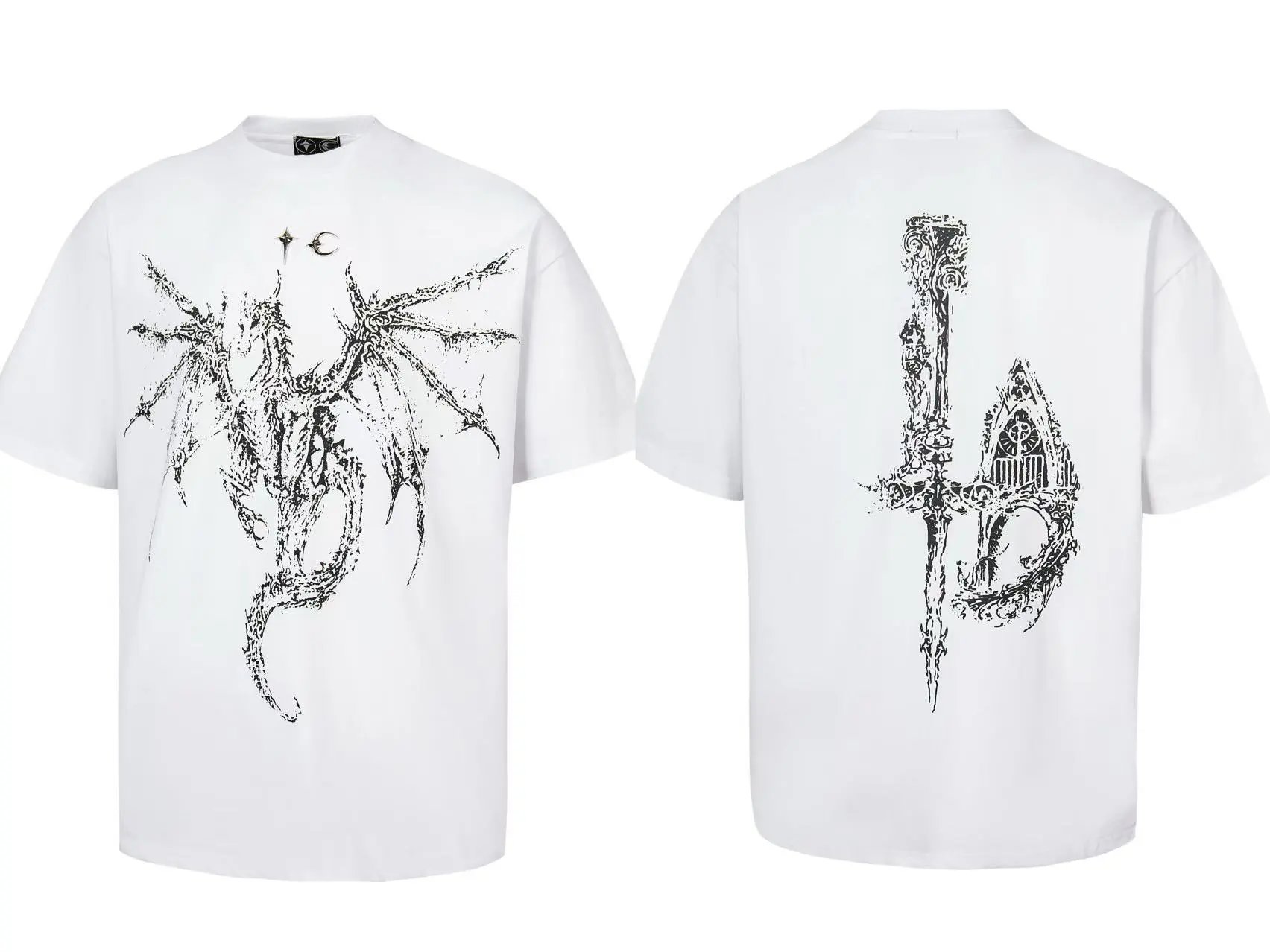 Unbranded T-Shirts Star and crescent moon graphic — Demon White