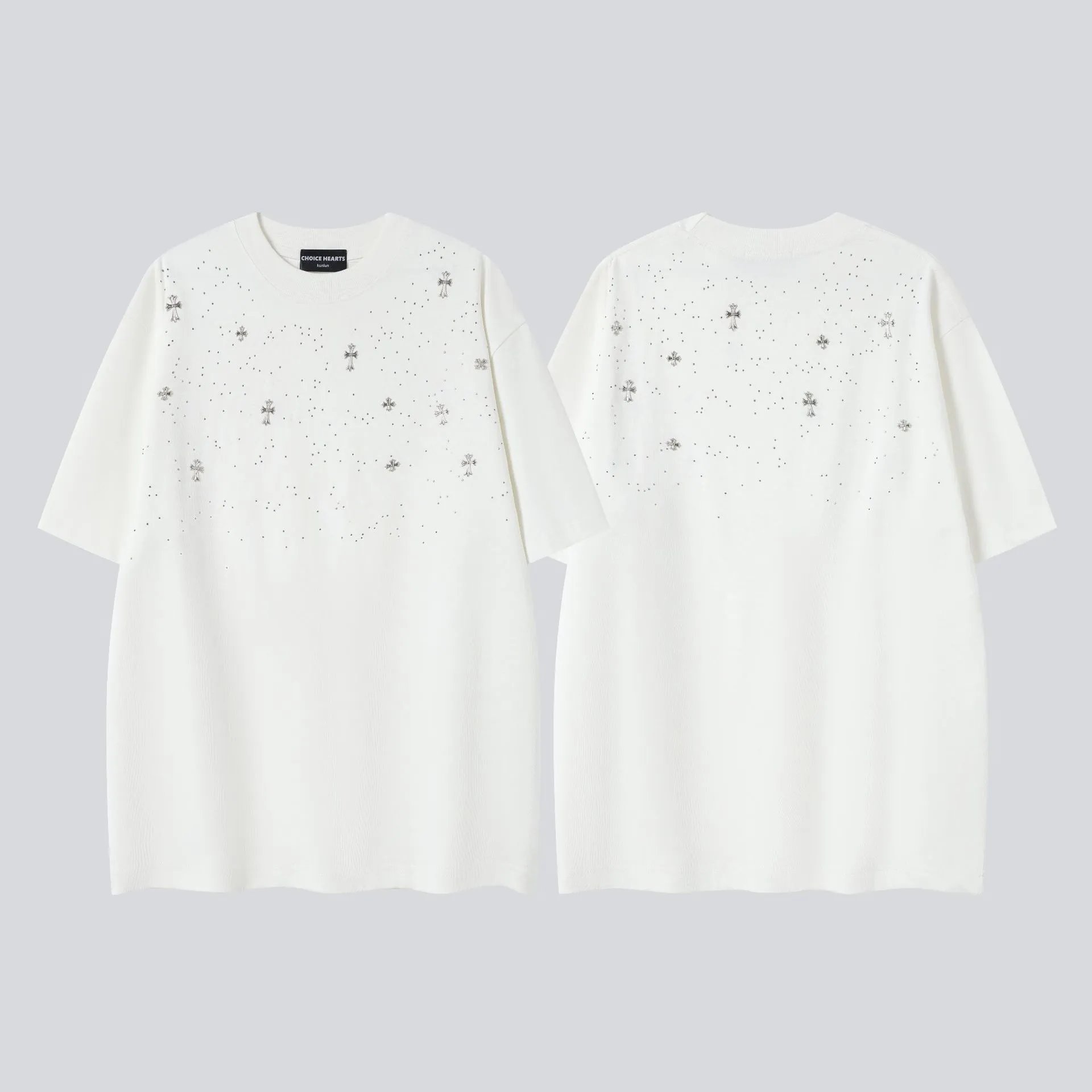 Chrome Hearts Cross Embroidered Distressed White T-Shirt - 30