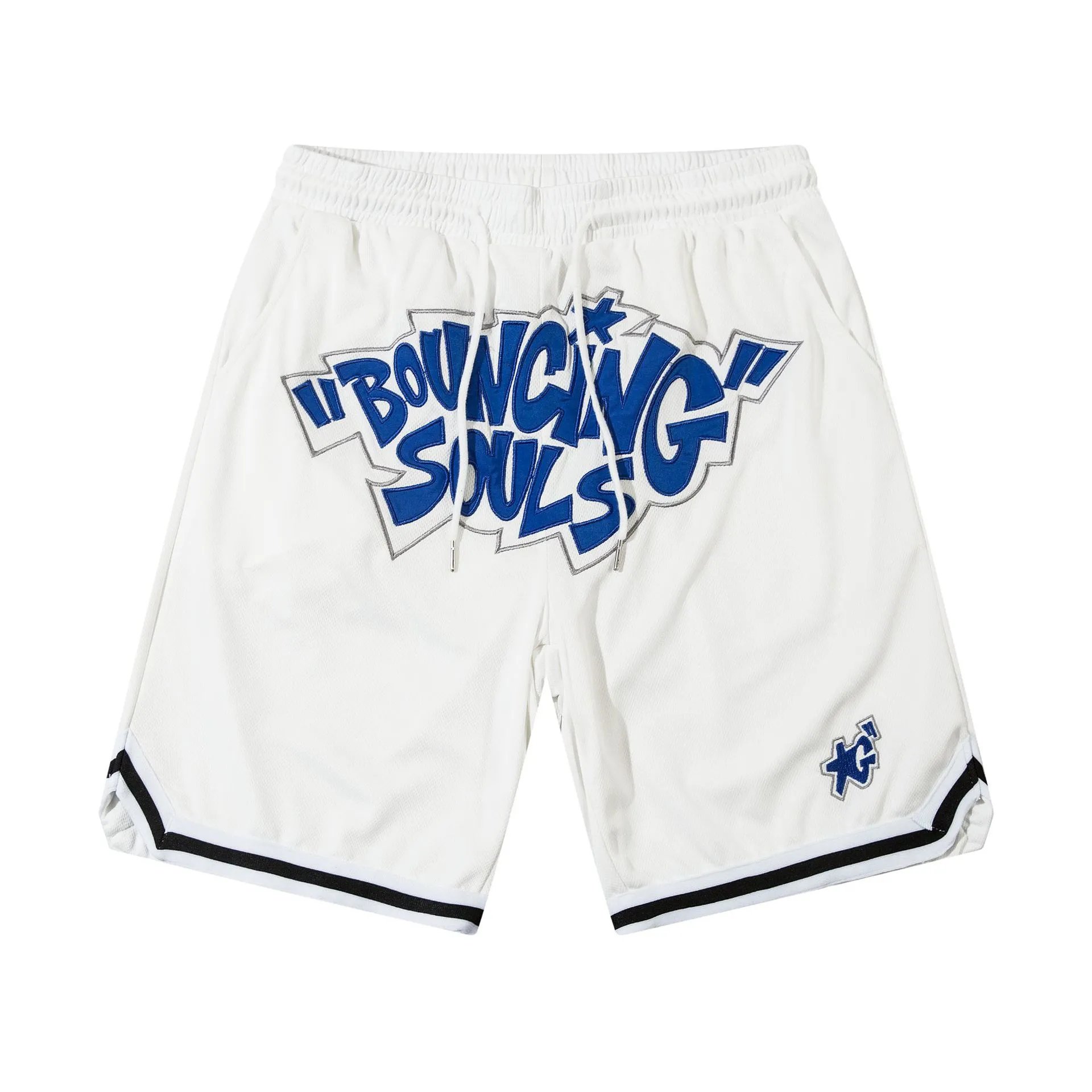 Unbranded Shorts Drawstring Mesh with Embroidered Graphic Lettering — 91 white