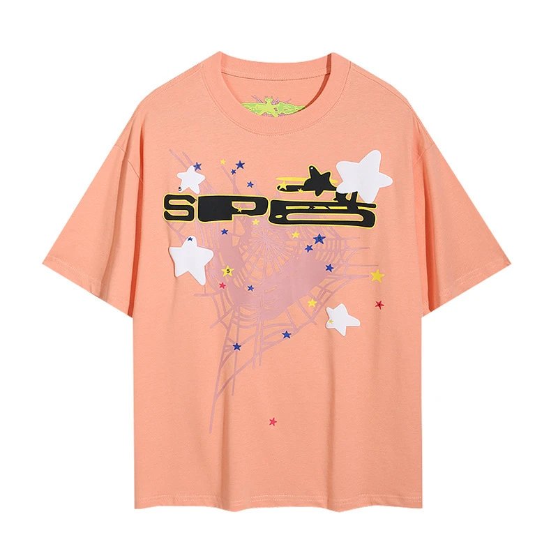 Sp5der T-Shirts Spiderweb Graphic Short-Sleeve T-Shirt — 6015#Pink