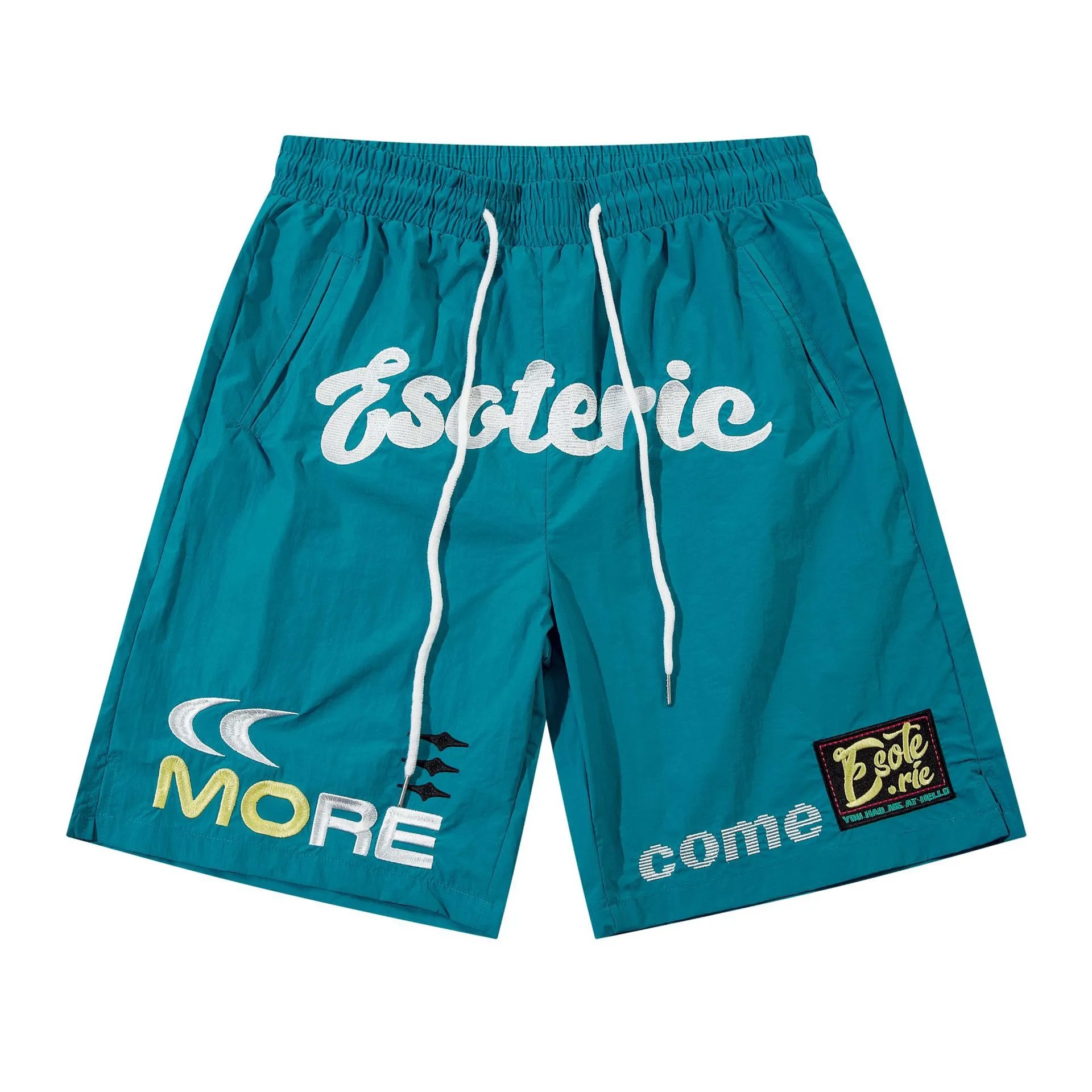 Unbranded Shorts Drawstring Mesh with Embroidered Graphic Lettering — 103 Green