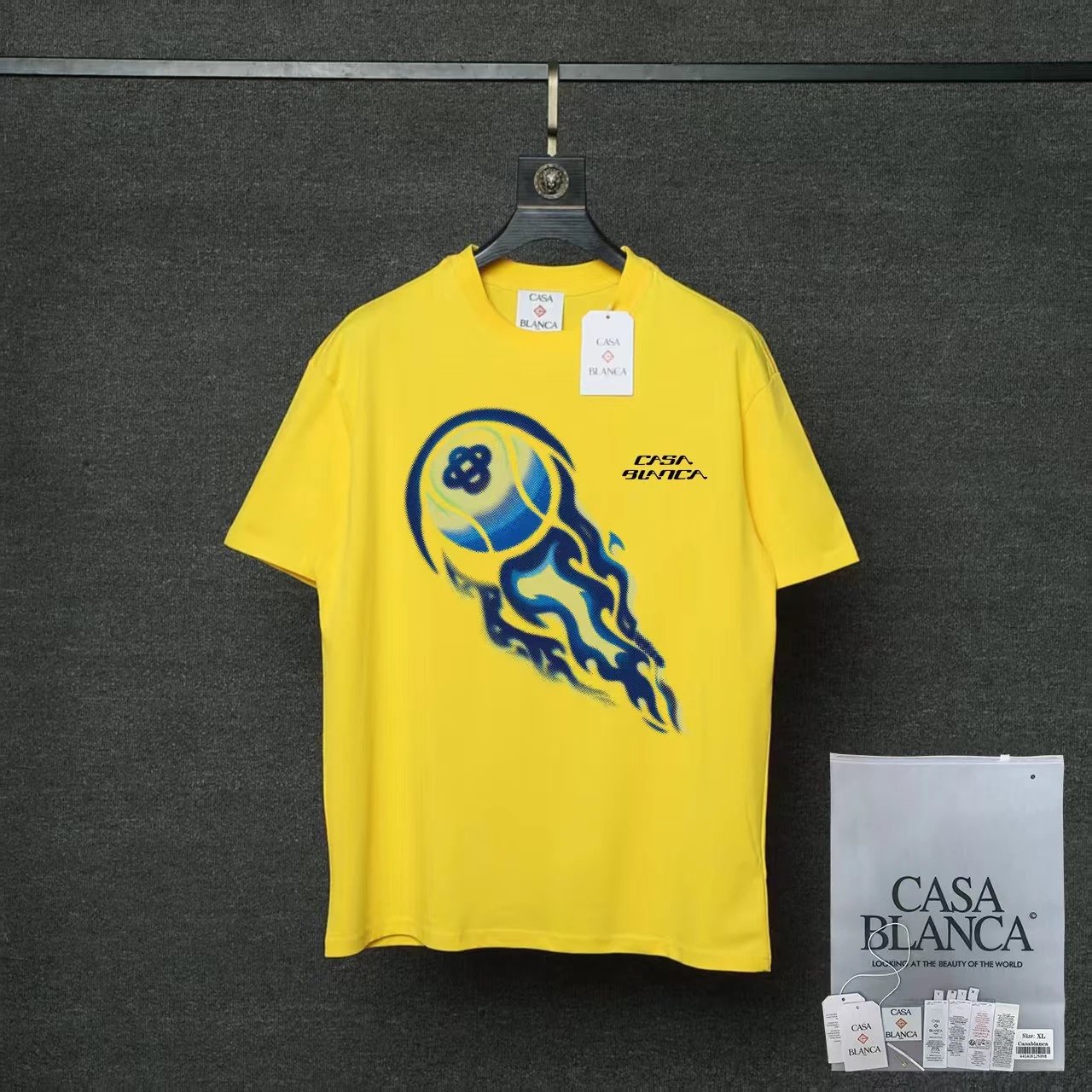 Casablanca T-Shirts Flaming Tennis Ball Graphic — 01 Yellow
