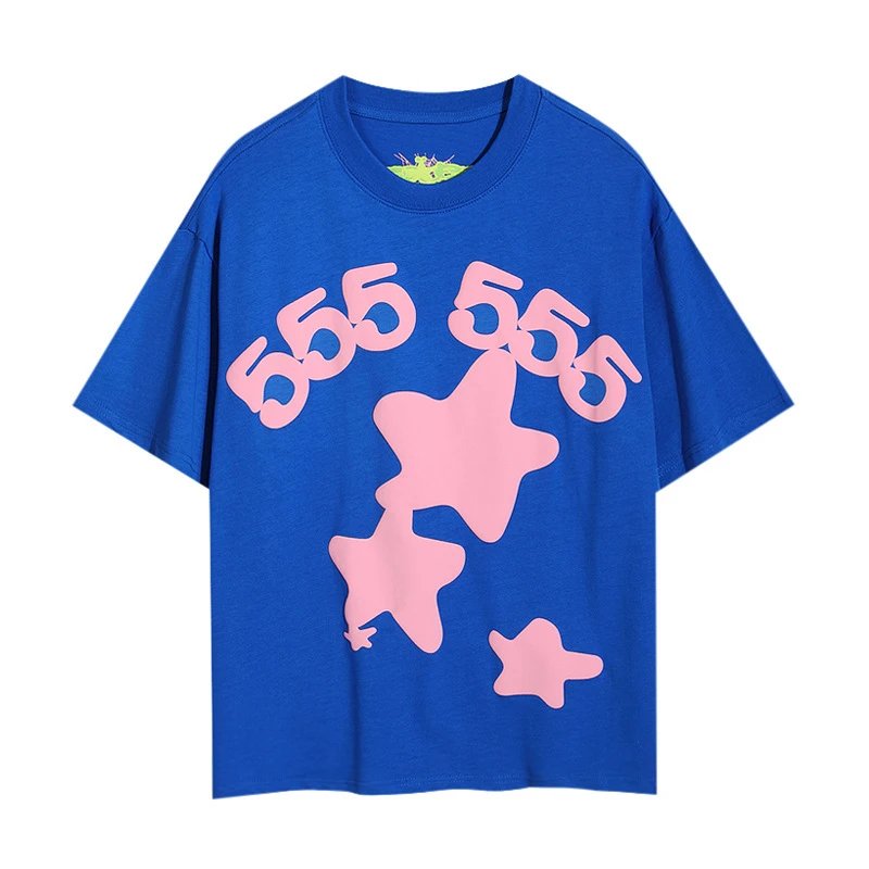 Sp5der T-Shirts Spiderweb Graphic Short-Sleeve T-Shirt — 6010#Blue