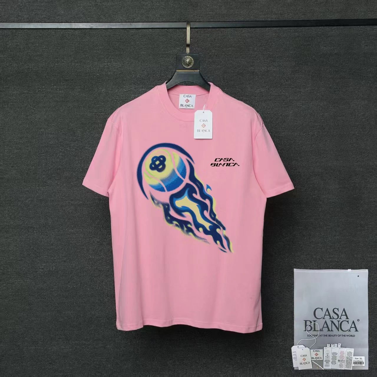 Casablanca T-Shirts Flaming Tennis Ball Graphic — 01 Pink