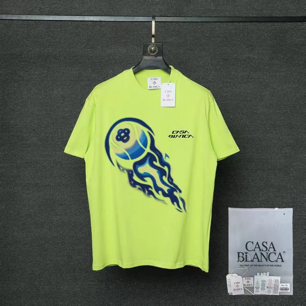 Casablanca T-Shirts Flaming Tennis Ball Graphic — 01 Fluorescent Lu