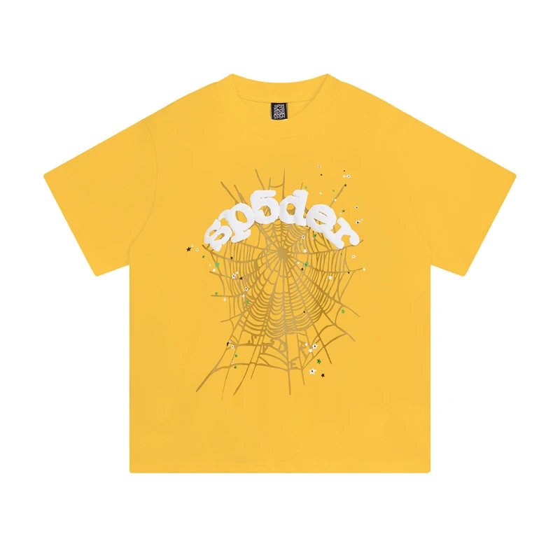 Sp5der T-Shirts Spiderweb Graphic Short-Sleeve T-Shirt — 69609 Yellow