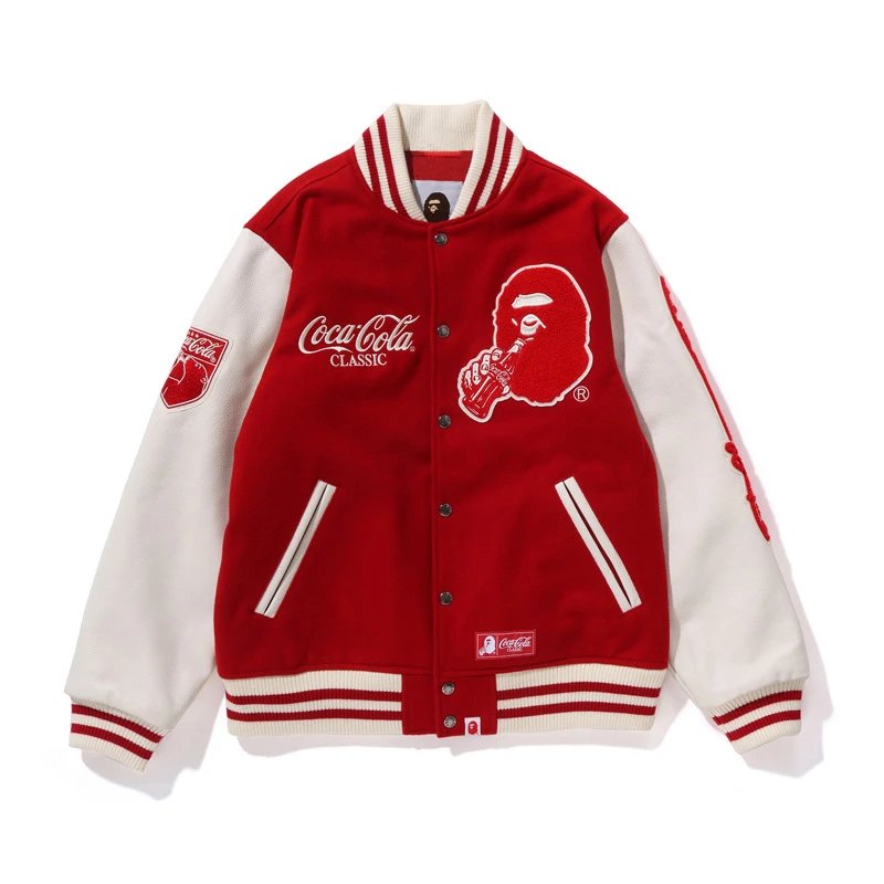 A Bathing Ape World Gone Mad 1993 Varsity Jacket Burgundy Outerwear - 3