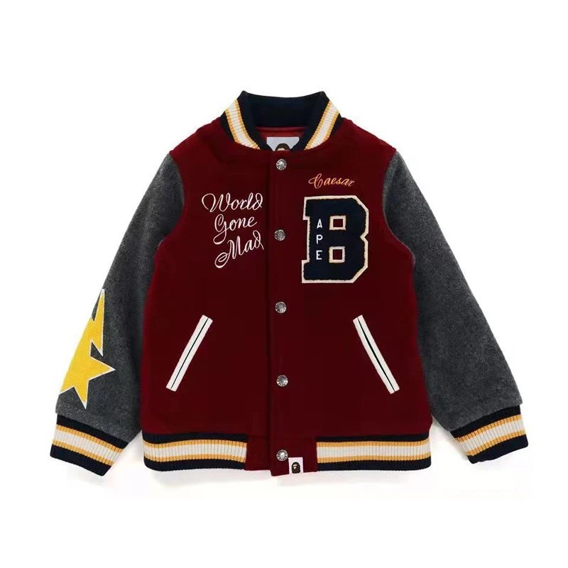A Bathing Ape Bape Caesar World Gone Mad Varsity Jacket Burgundy Outerwear