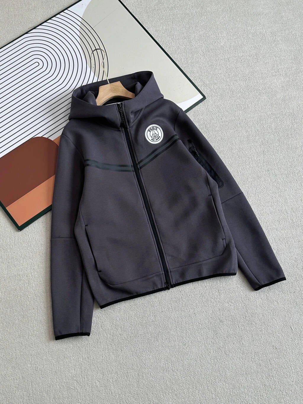 Paris Saint-Germain Tracksuits Hooded Zip Tracksuit — Charcoal gray coat