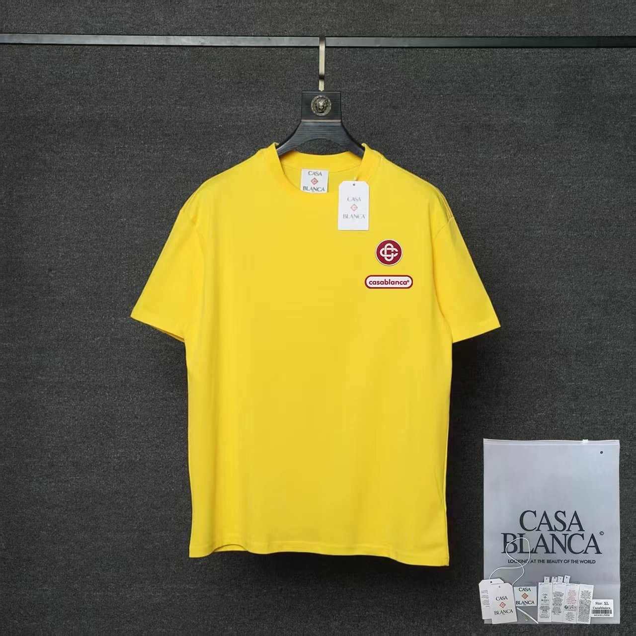 Casablanca T-Shirts Flaming Tennis Ball Graphic — 014 yellow