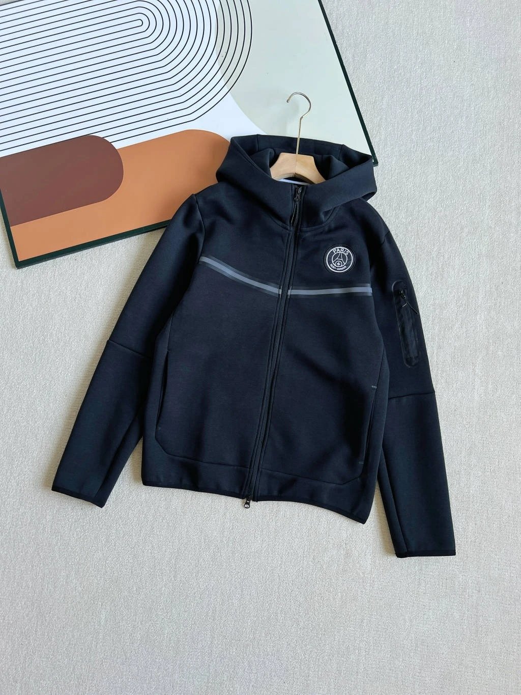 Paris Saint-Germain Tracksuits Hooded Zip Tracksuit — Black coat