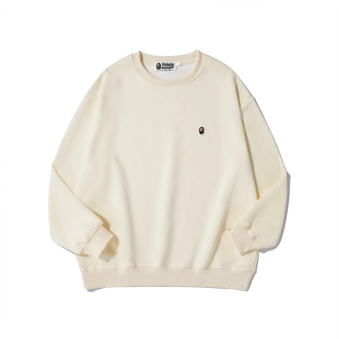 A Bathing Ape Hoodies & Sweatshirts Head Embroidered Crewneck Sweatshirt — Apricot color
