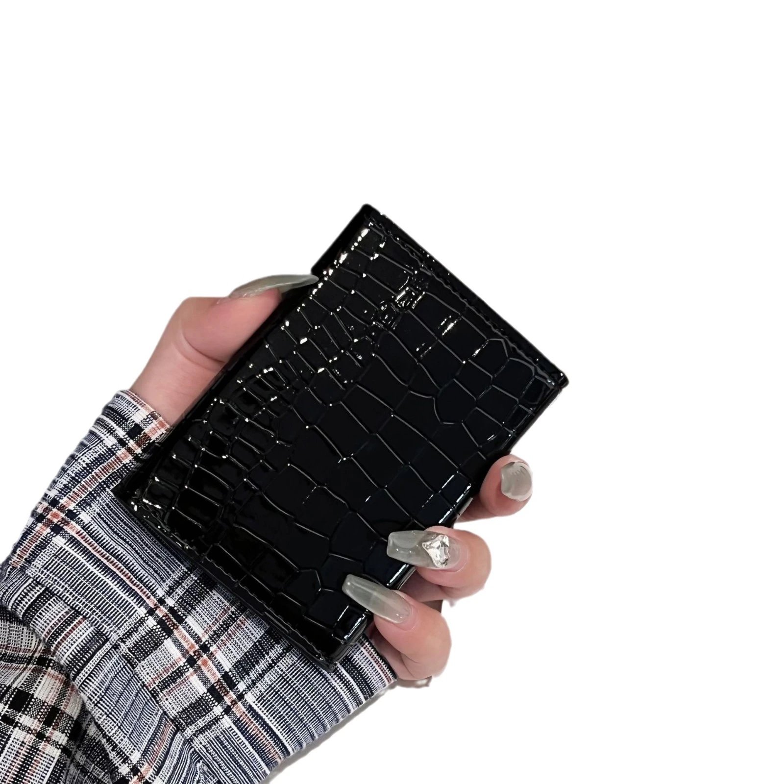 Unbranded Wallets & Card Holders Crocodile-Embossed Holder with Rhinestone Ring Emblem image 7