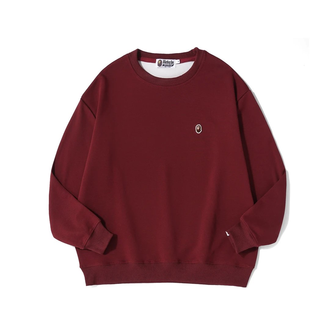 A Bathing Ape Hoodies & Sweatshirts Head Embroidered Crewneck Sweatshirt — Wine red