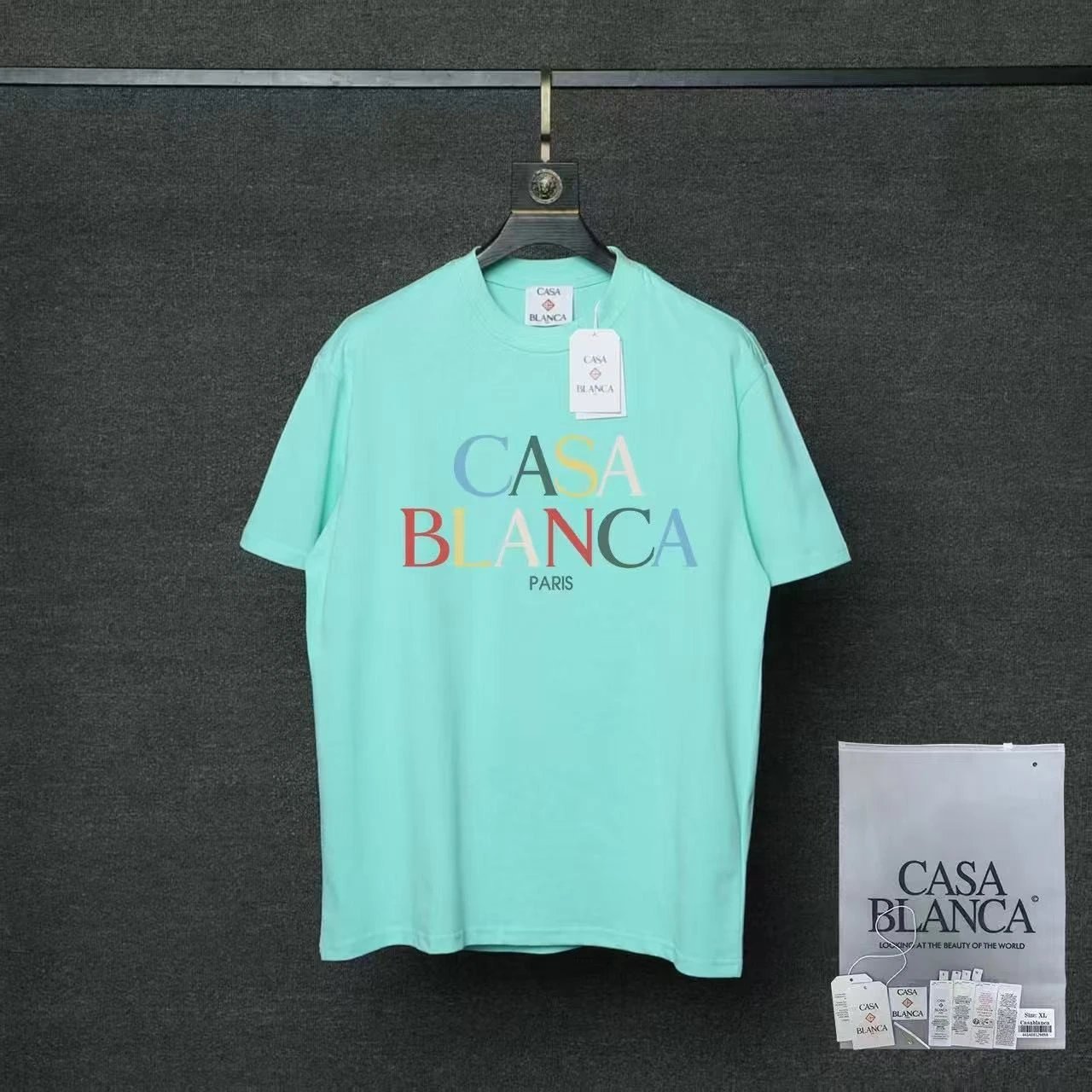 Casablanca T-Shirts Flaming Tennis Ball Graphic — 02 Light green
