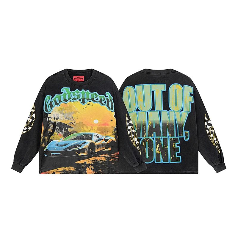 Godspeed Shirts Graphic long-sleeve crewneck shirt — G 1105 Washed black