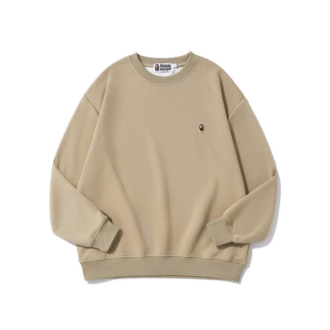 A Bathing Ape Hoodies & Sweatshirts Head Embroidered Crewneck Sweatshirt — Khaki