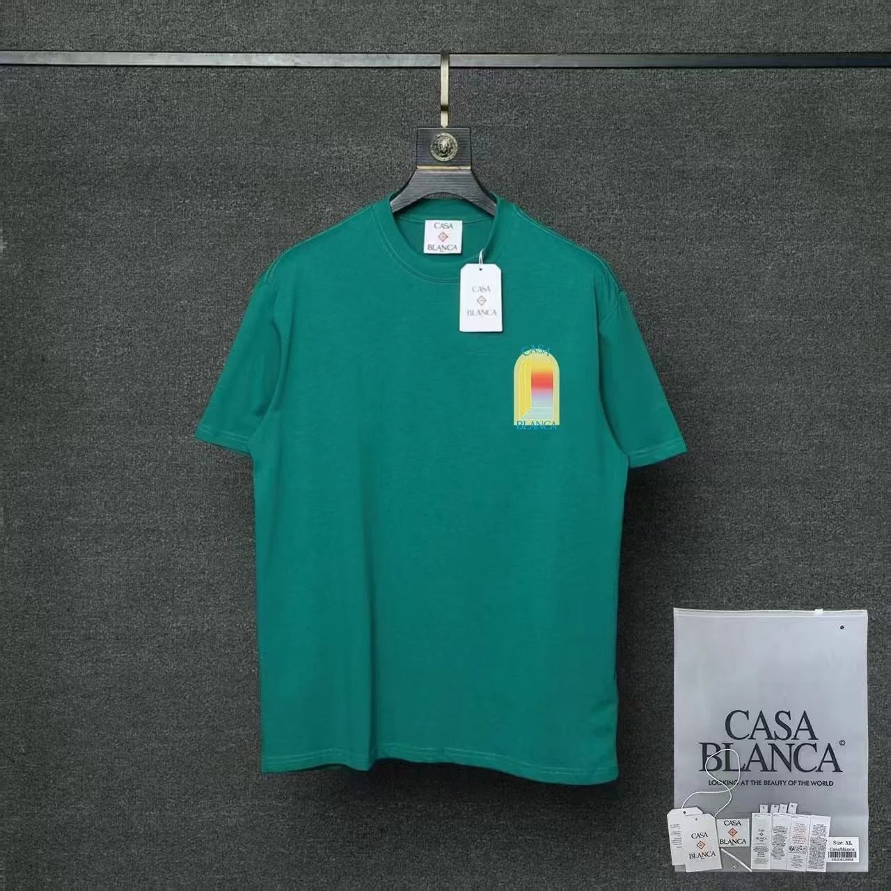 Casablanca T-Shirts Flaming Tennis Ball Graphic — 05 Dark green