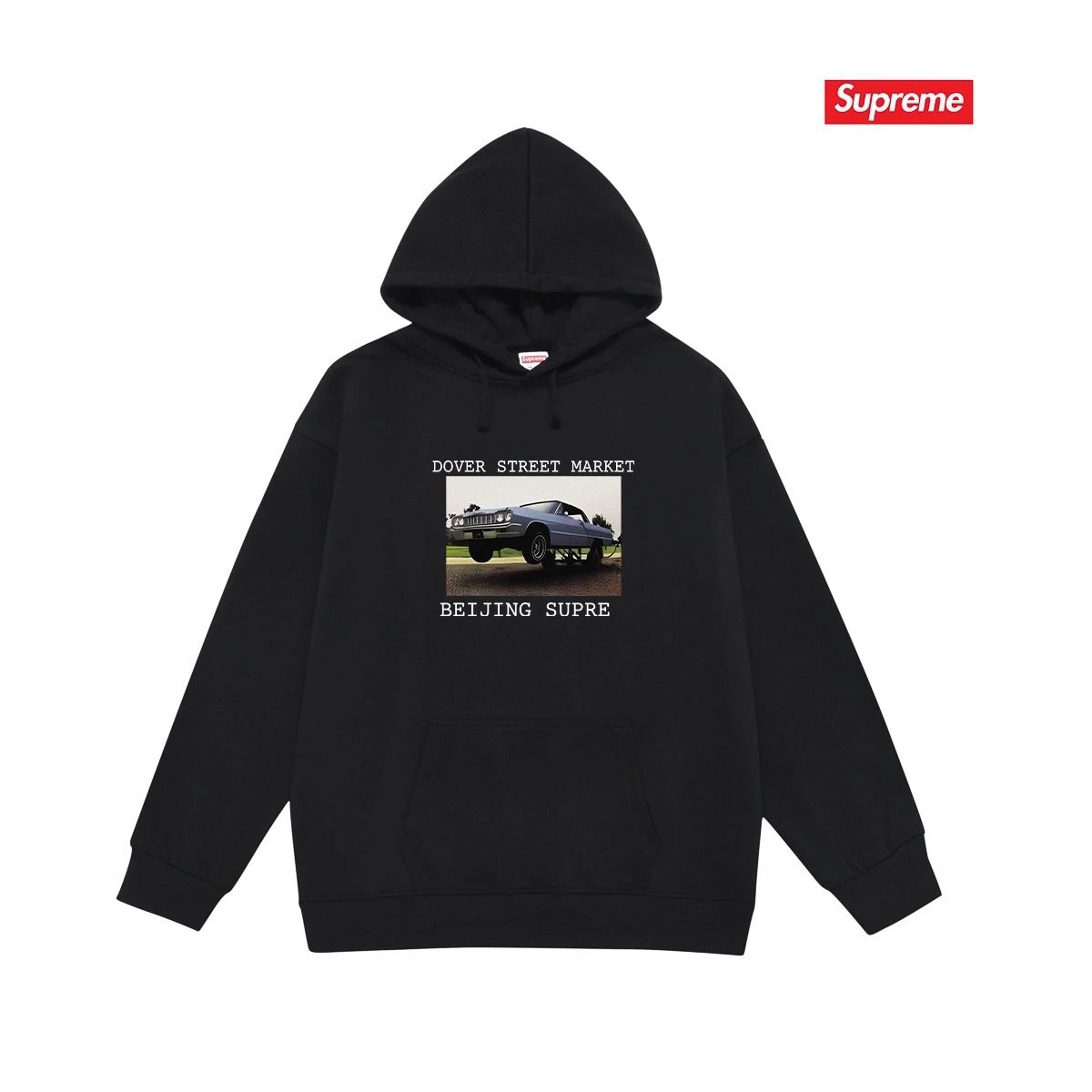 Supreme Hoodies & Sweatshirts Dover Street Market car graphic pullover hoodie — S 2185 Black with fleece lining