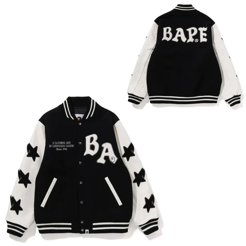 A Bathing Ape varsity Jacket Black and White Star Embroidery Outerwear