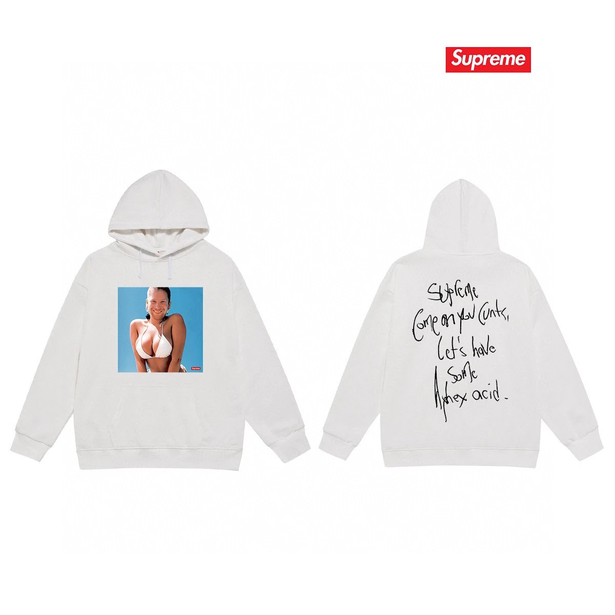 Supreme Hoodies & Sweatshirts Pullover hoodie with oval logo graphic and back text print — S 2148 white