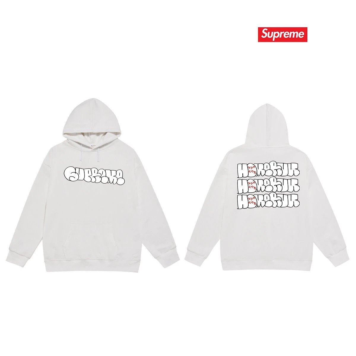 Supreme Hoodies & Sweatshirts Pullover hoodie with oval logo graphic and back text print — S 2151 white